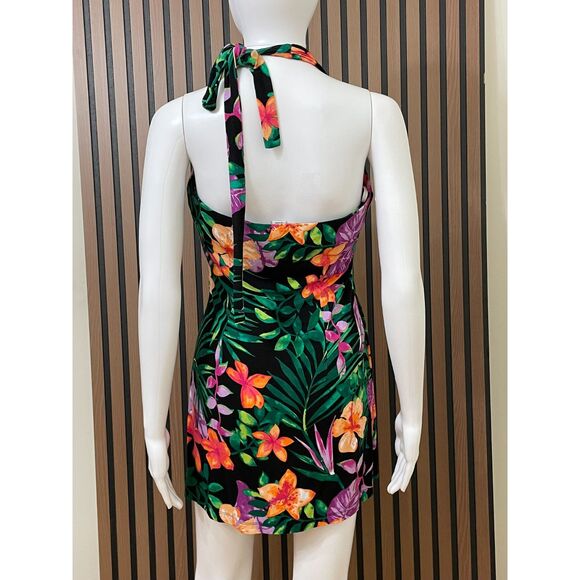 Tommy Bahama Women's M Green Dress Travel Resort Mini Halter Tropical Hawaiian - Picture 2 of 10